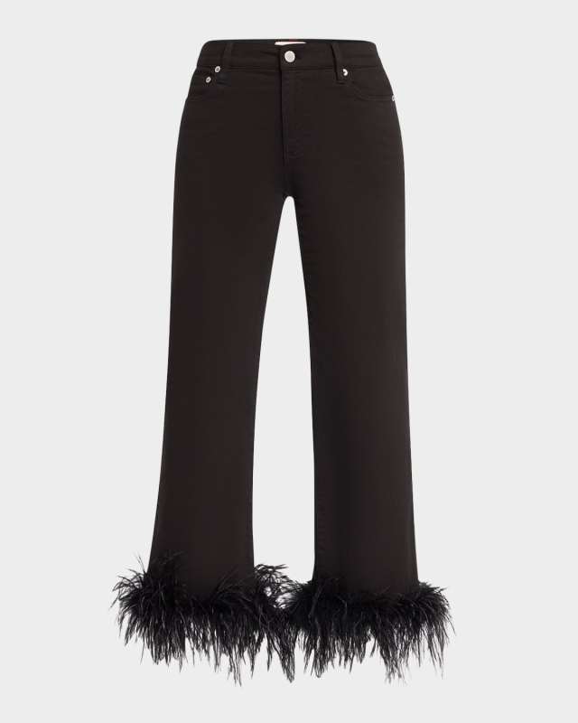 Roxie Low-Rise Flare Cropped Jeans with Feather Cuffs
